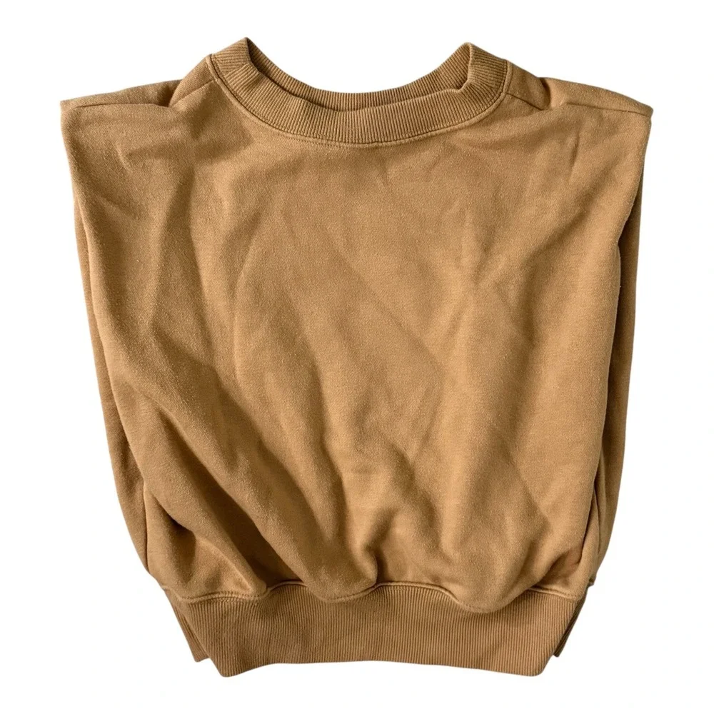 Wild Fable Cropped Crewneck Sweatshirt Camel Tan Boxy Fleece Pullover Size‎ S - Picture 4 of 6